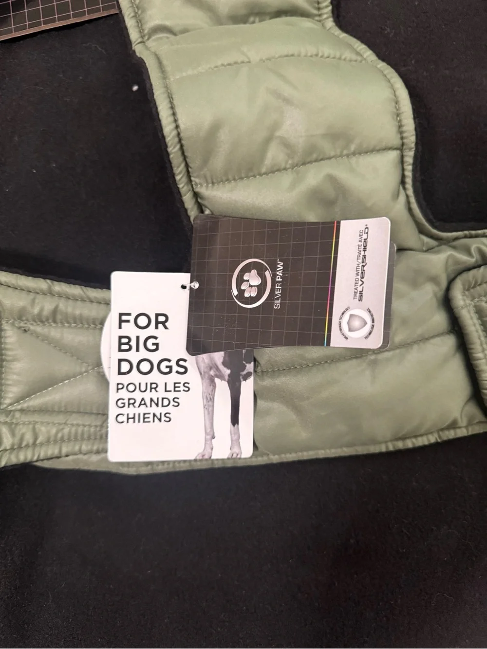 Silver Paw Quilted Olive Green Puffer Dog Coat